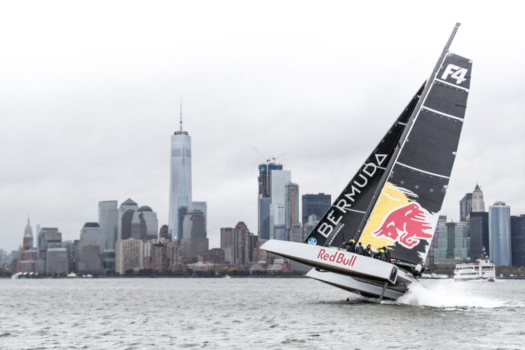 Jimmy Spithill and crew test-sail the F4 race yacht with Team Falcon in New York, NY, USA on 22 October, 2016.